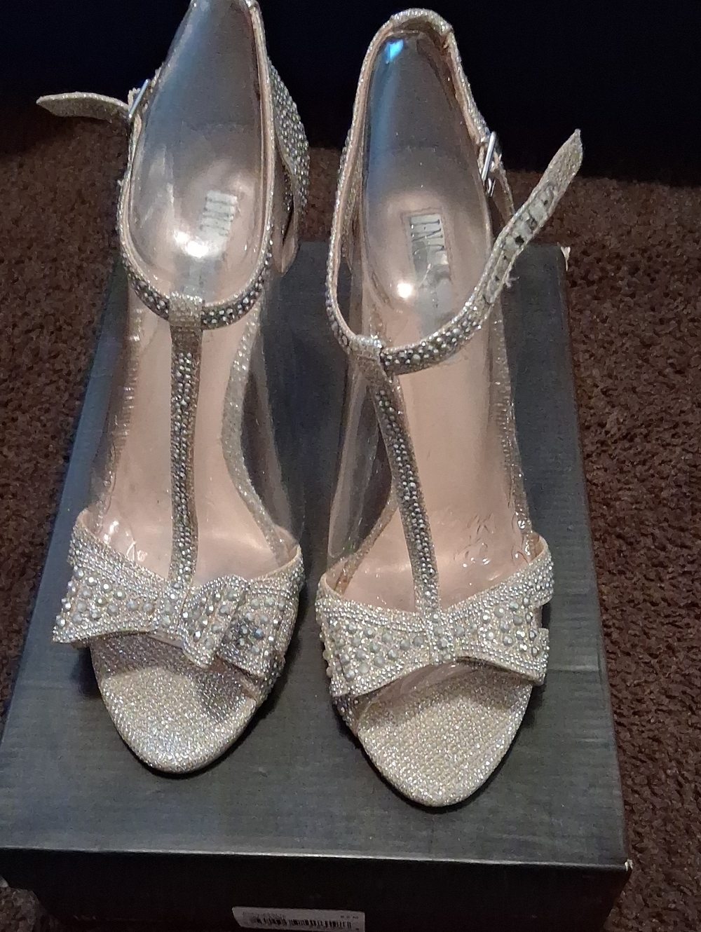 INC International Concepts Silver T-Strap Bow Heels
